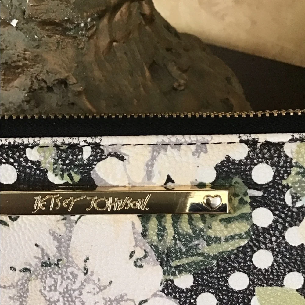Betsey Johnson Black Floral & White Polka Dot Zip Wallet